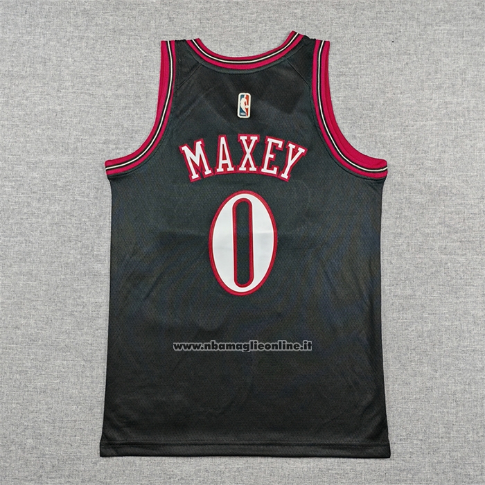 Maglia Bambino Philadelphia 76ers Tyrese Maxey No 0 Classia 2025-26 Nero